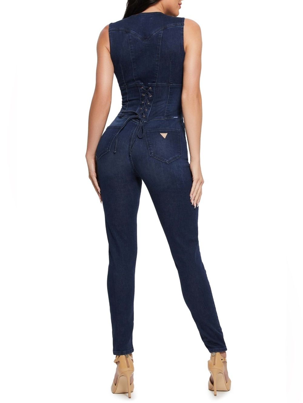 New GUESS Judd Denim Corset Jumpsuit Sz S